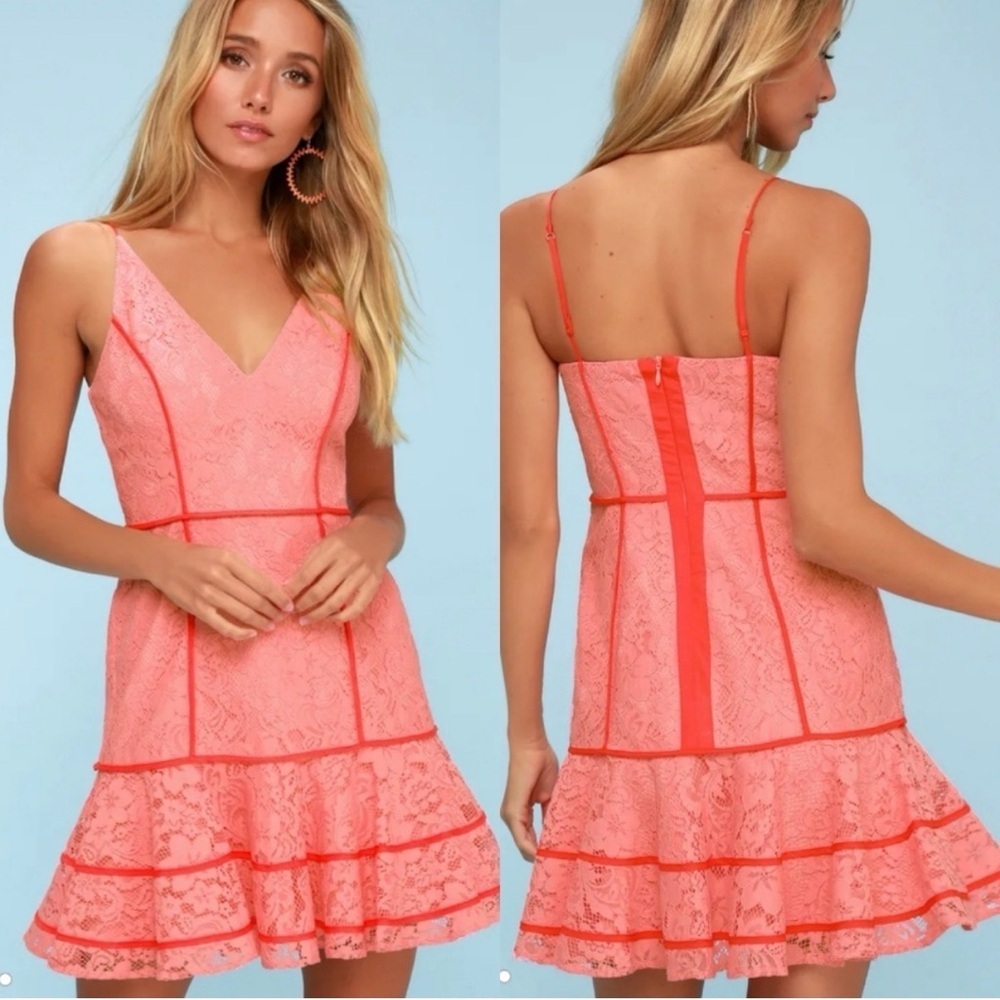 Keepsake Dreamers Lace Mini Dress Peony Pink Poppy Red XS NWT